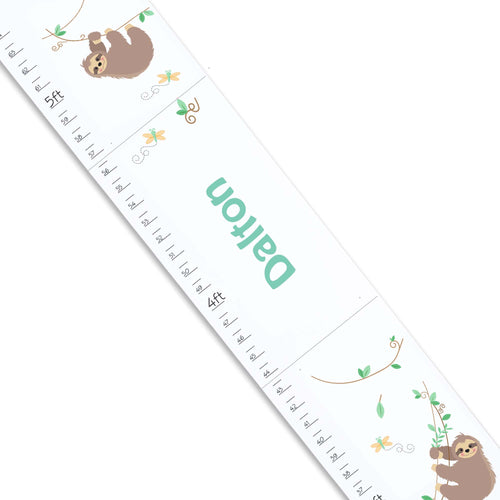 Personalized White Childrens Growth Chart sloth