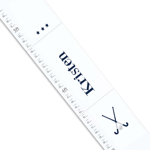 Personalized White Growth Chart With Field Hockey Design