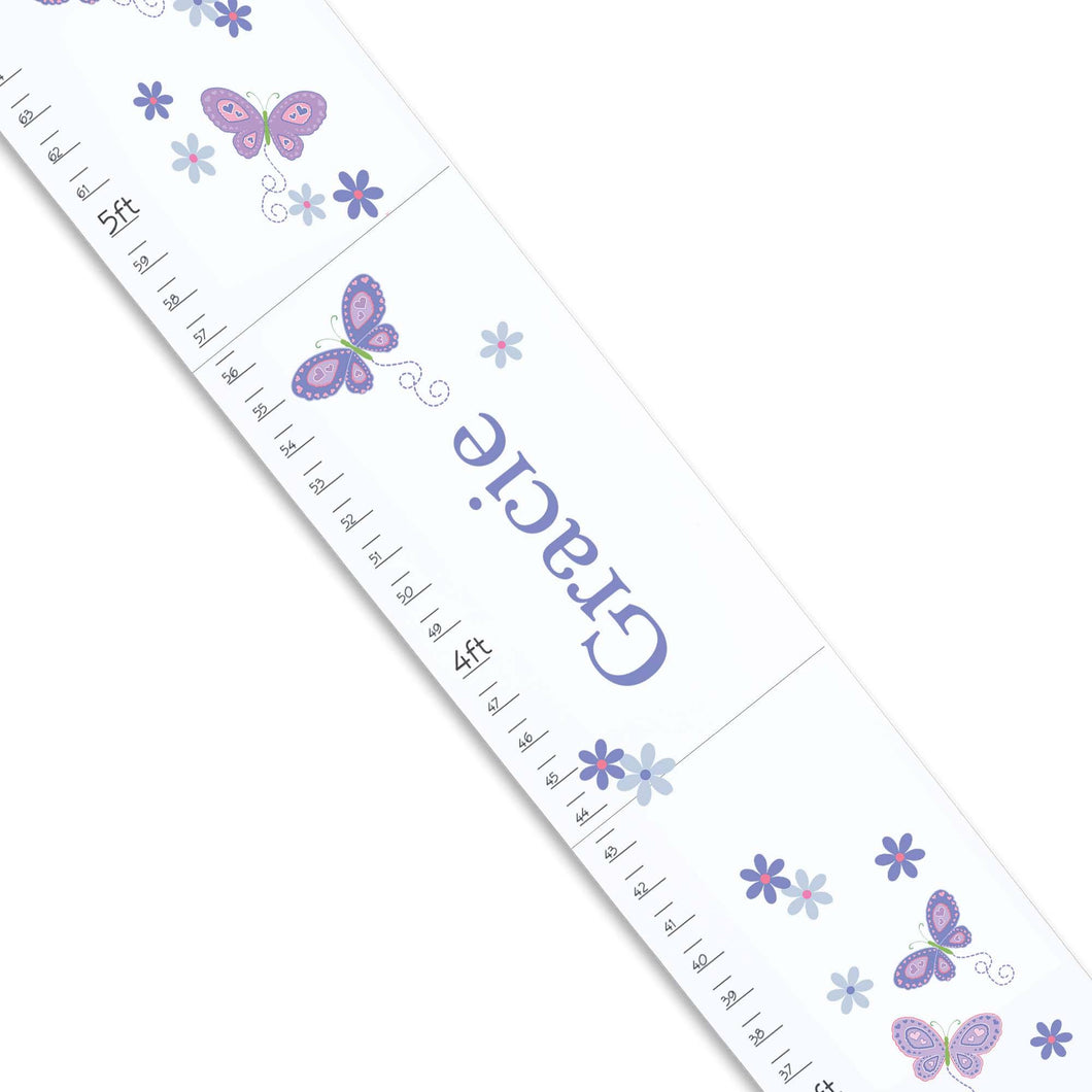 Personalized White Growth Chart With Butterflies Lavender Design