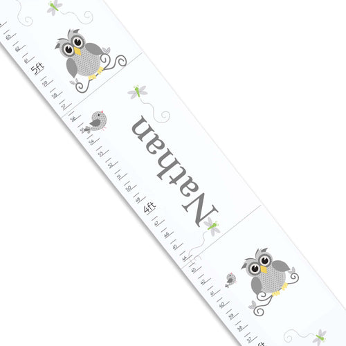 Personalized White Growth Chart With Gray Owl Design