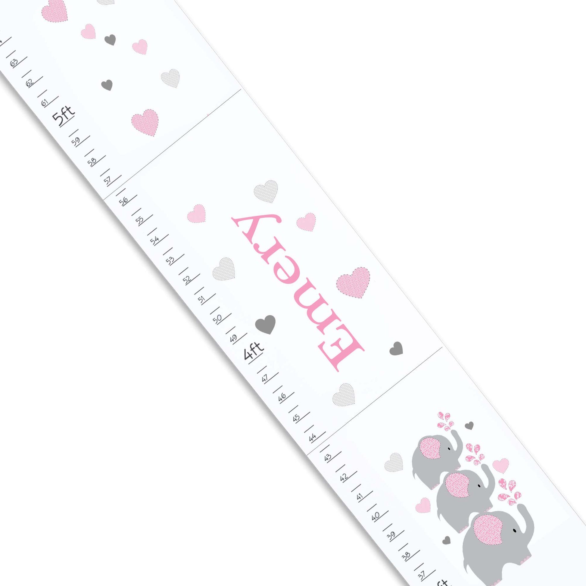 Personalized White Growth Chart With Elephant Pink Design