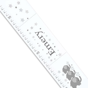 Personalized White Growth Chart With Elephants Grey Design