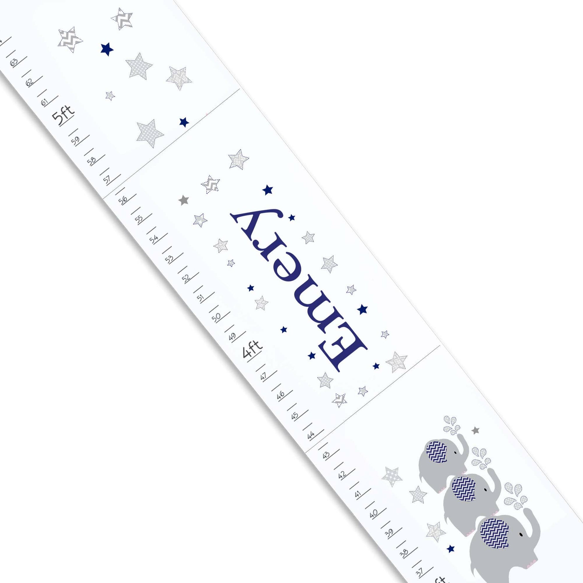 Personalized White Growth Chart With Elephant Navy Design