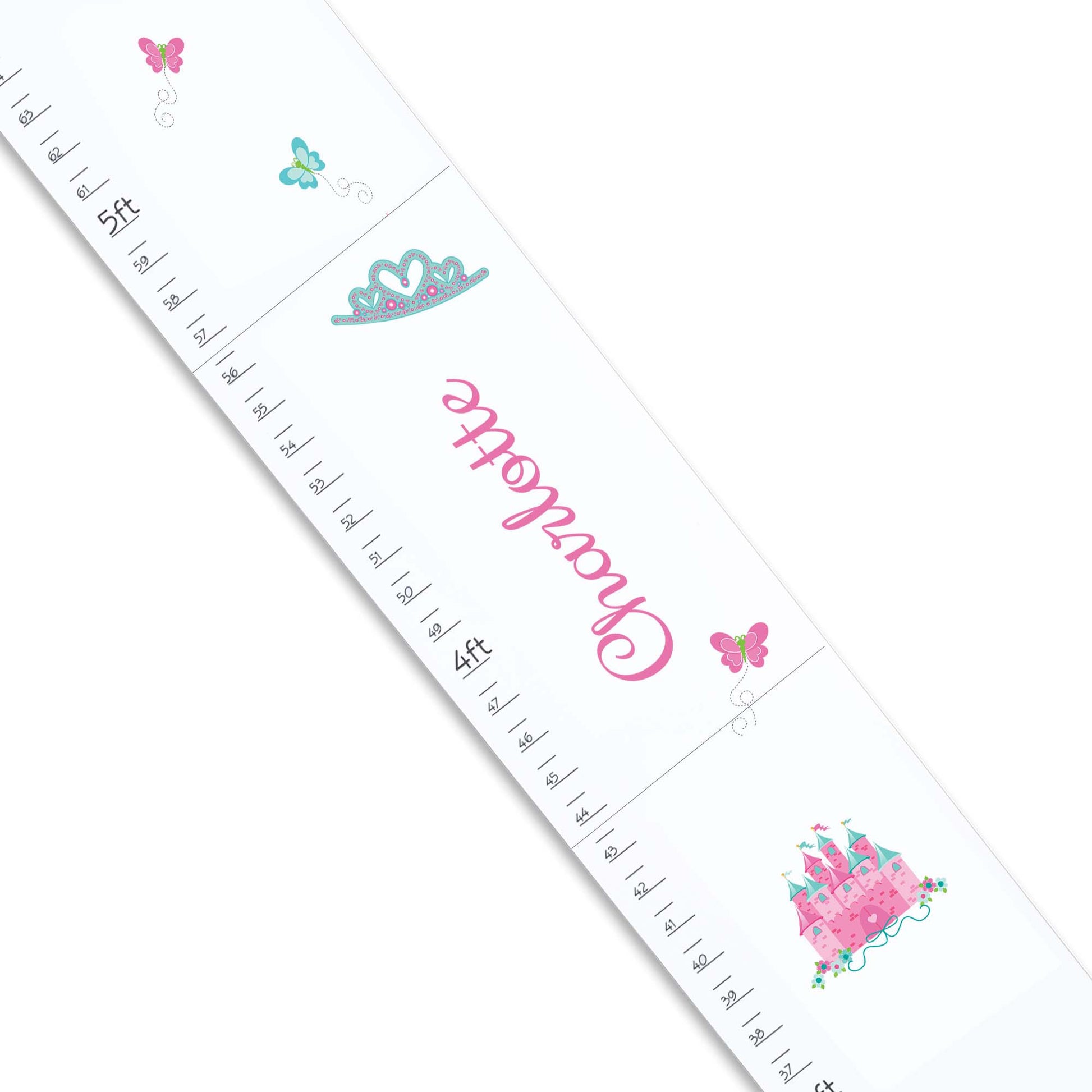 Personalized White Growth Chart With Princess Castle Pink Teal Design