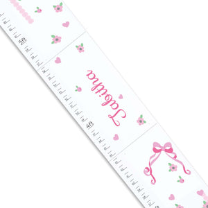 Personalized White Childrens Growth Chart with Pink Bow design