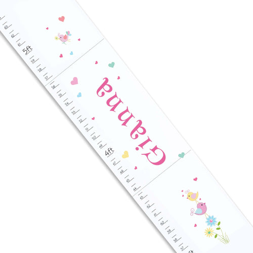 Personalized White Growth Chart With Love Birds Design