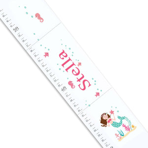 Personalized White Growth Chart With Mermaid Brunette Design