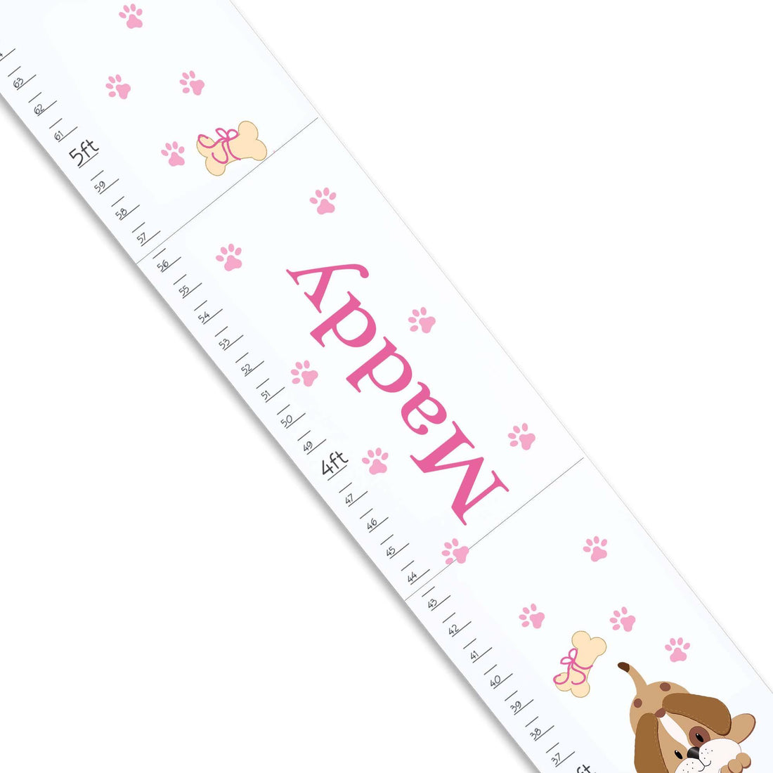 Personalized White Growth Chart With Puppy Pink Design