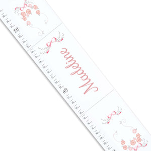 Personalized White Growth Chart With Garland Pink Gray Design