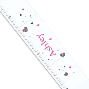 Personalized White Growth Chart With Groovy Zebra Hearts Design