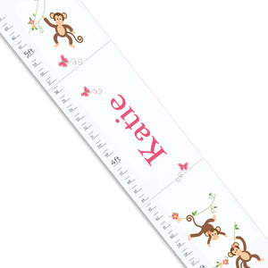 Personalized White Growth Chart With Monkey Girl Design