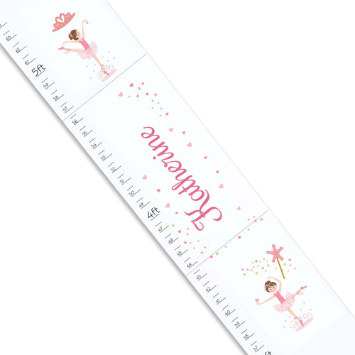 Personalized White Growth Chart With Ballerina Brunette Design