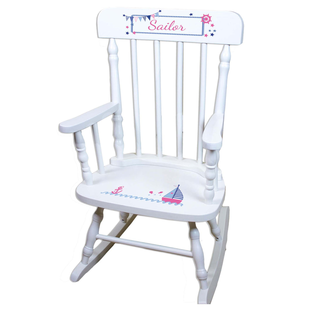 Girl's Sailboat White Personalized Wooden ,rocking chairs