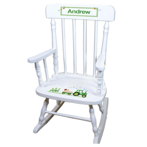 Green Tractor White Personalized Wooden ,rocking chairs