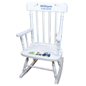 Blue Tractor White Personalized Wooden ,rocking chairs
