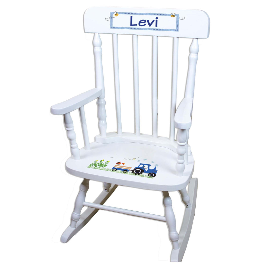 Blue Tractor White Personalized Wooden ,rocking chairs