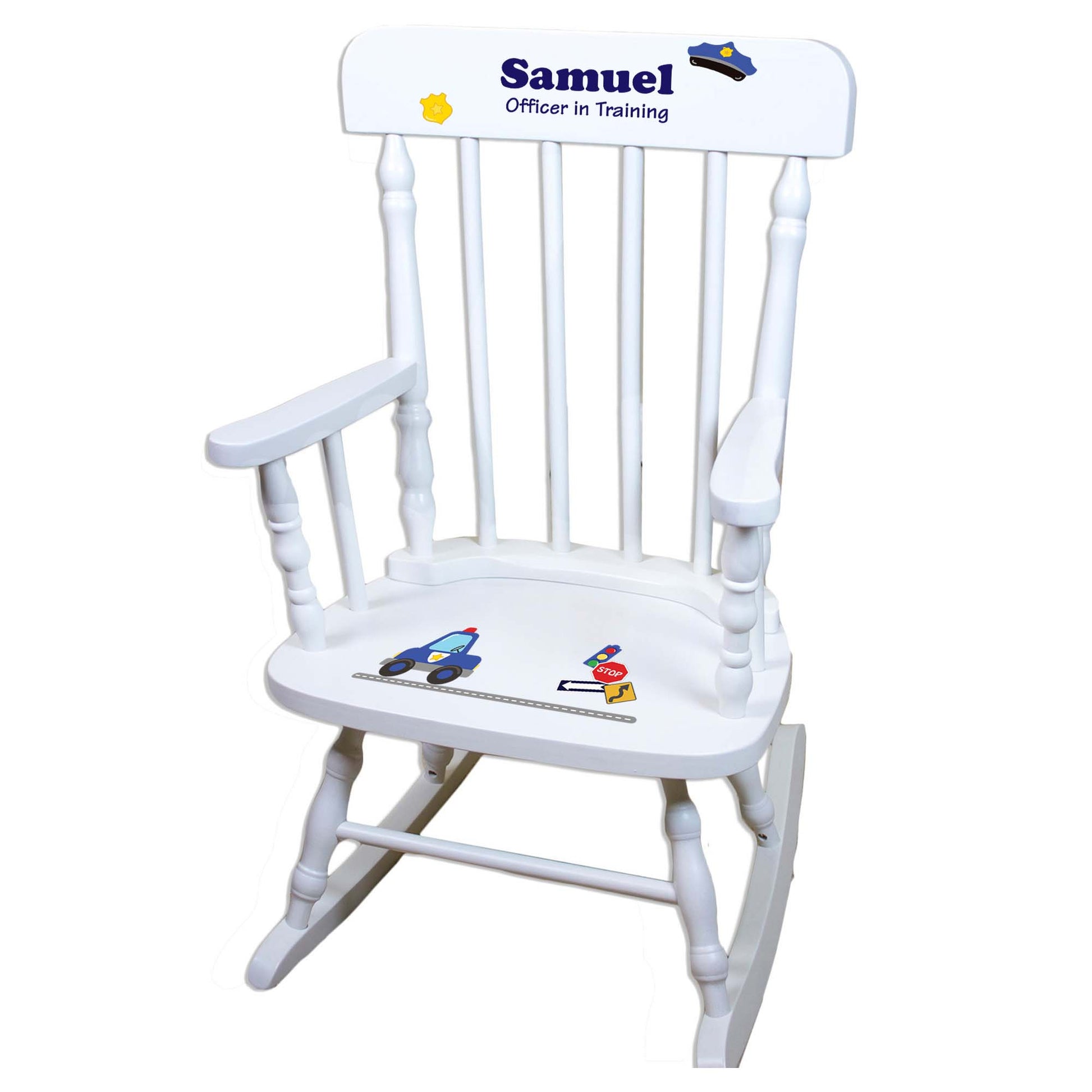 Police White Personalized Wooden ,rocking chairs