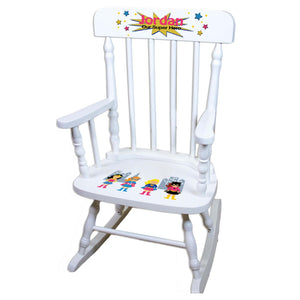 African American Superhero White Personalized Wooden ,rocking chairs