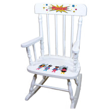 Girl's African American Superhero White Personalized Wooden ,rocking chairs