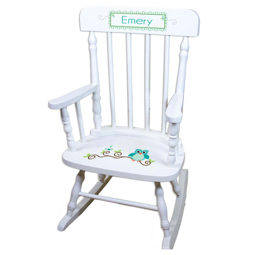 Blue Owl White Personalized Wooden ,rocking chairs
