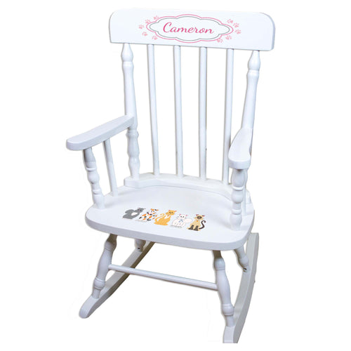 Pink Cats White Personalized Wooden ,rocking chairs
