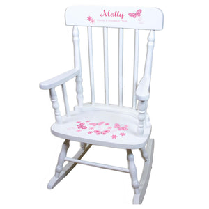 Pink Butterflies White Personalized Wooden ,rocking chairs