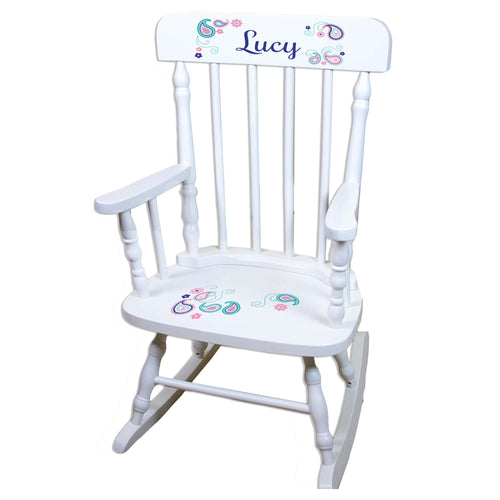 Pink Teal Paisley White Personalized Wooden ,rocking chairs