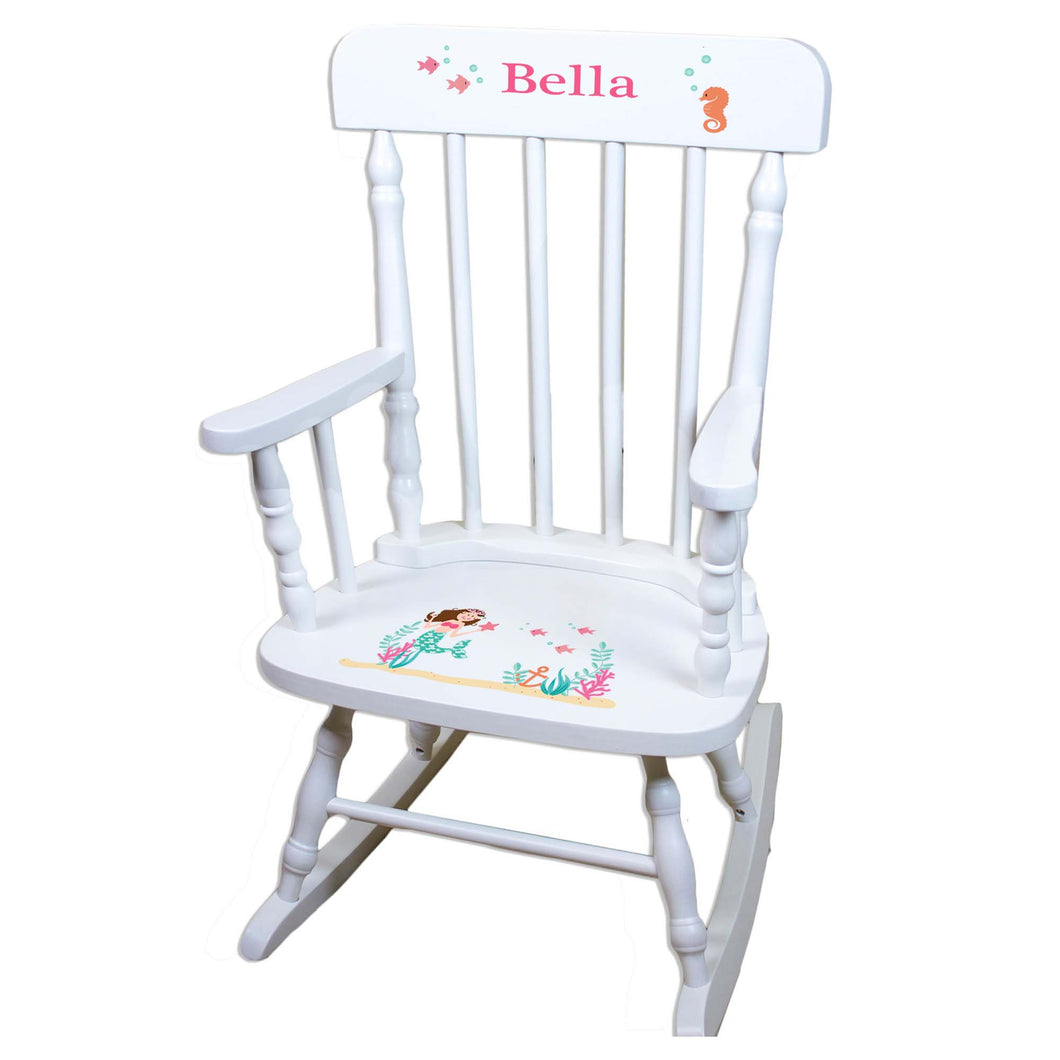 Brunette Mermaid White Personalized Wooden ,rocking chairs