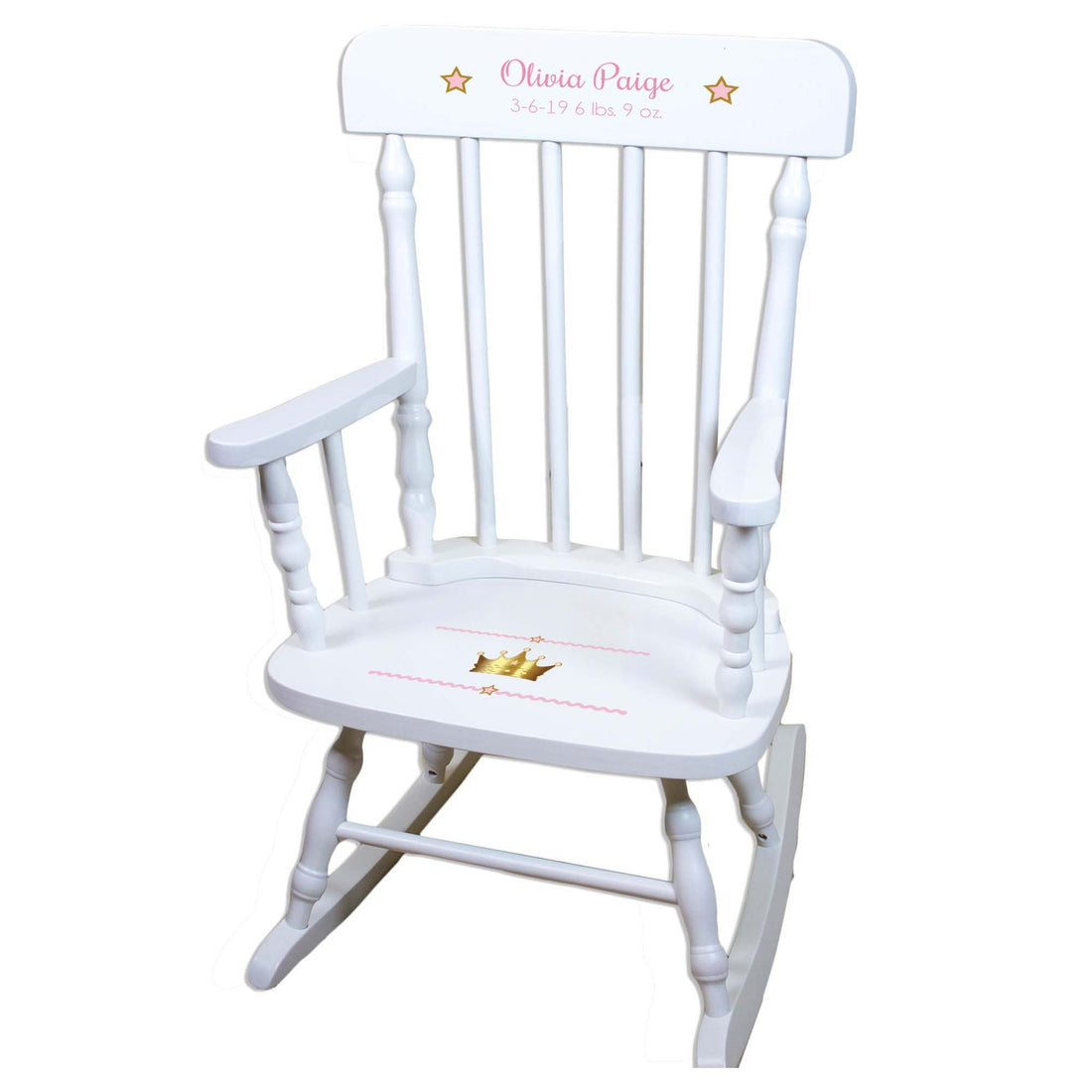 Pink Princess Crown White Personalized Wooden ,rocking chairs