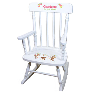 Monkey Girl White Personalized Wooden ,rocking chairs