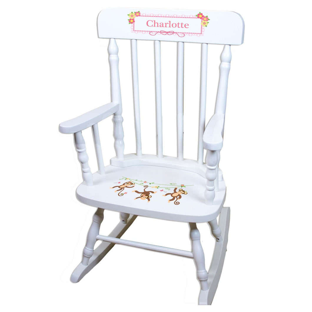 Monkey Girl White Personalized Wooden ,rocking chairs