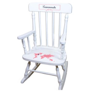 Pink World Map White Personalized Wooden ,rocking chairs