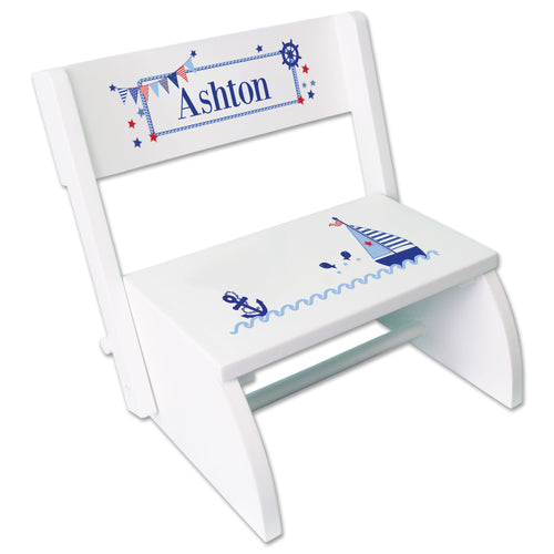 Personalized Boys Sailboat Childrens Stool