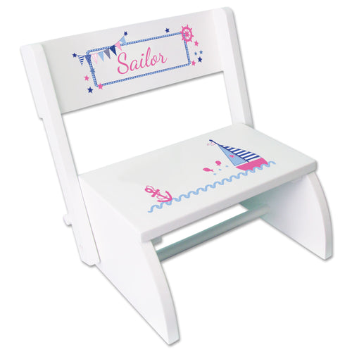 Personalized Pink Sailboat Childrens Stool