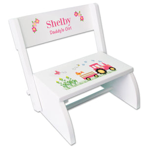 Personalized White Stool Pink Tractor Design
