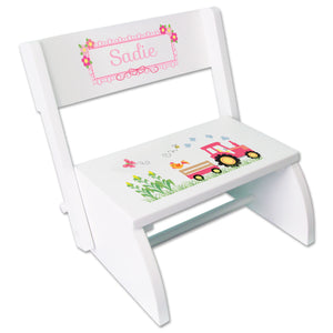 Personalized White Stool Pink Tractor Design