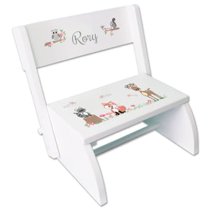 Personalized Gray Woodland Critters White Flip Stool-2L