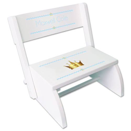 Personalized Prince Crown Blue Childrens Stool