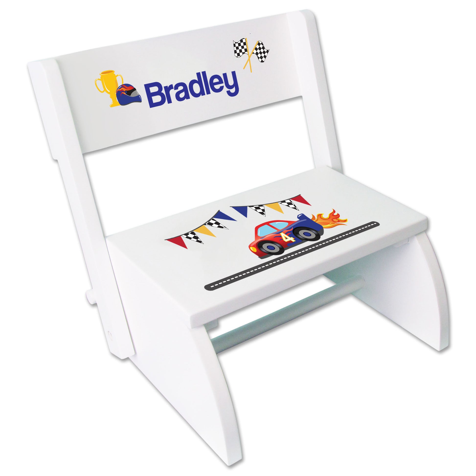 Personalized Race Cars Childrens Stool