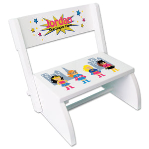 Personalized White Stool African American Super Hero Design