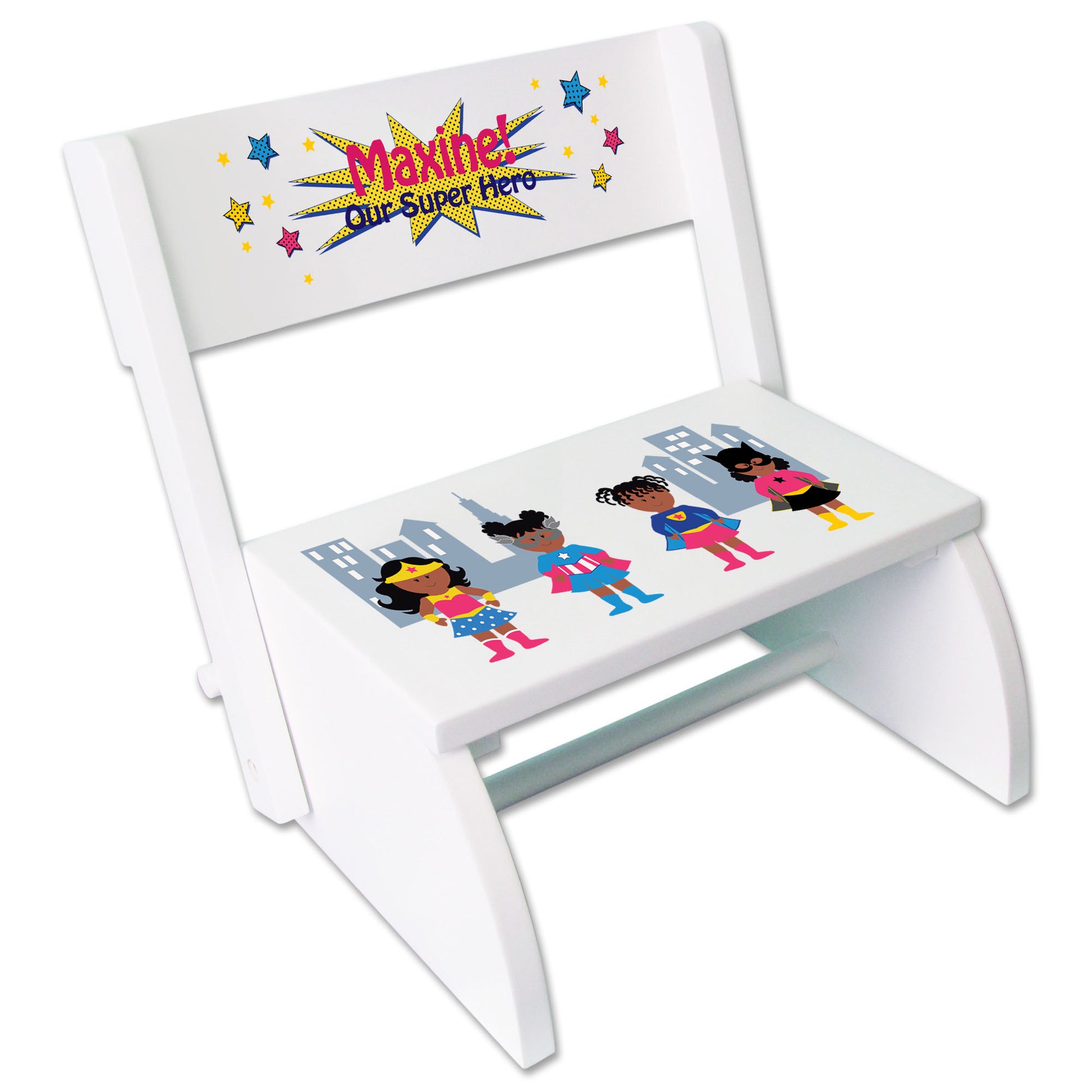 Personalized Childrens African American Superhero stool