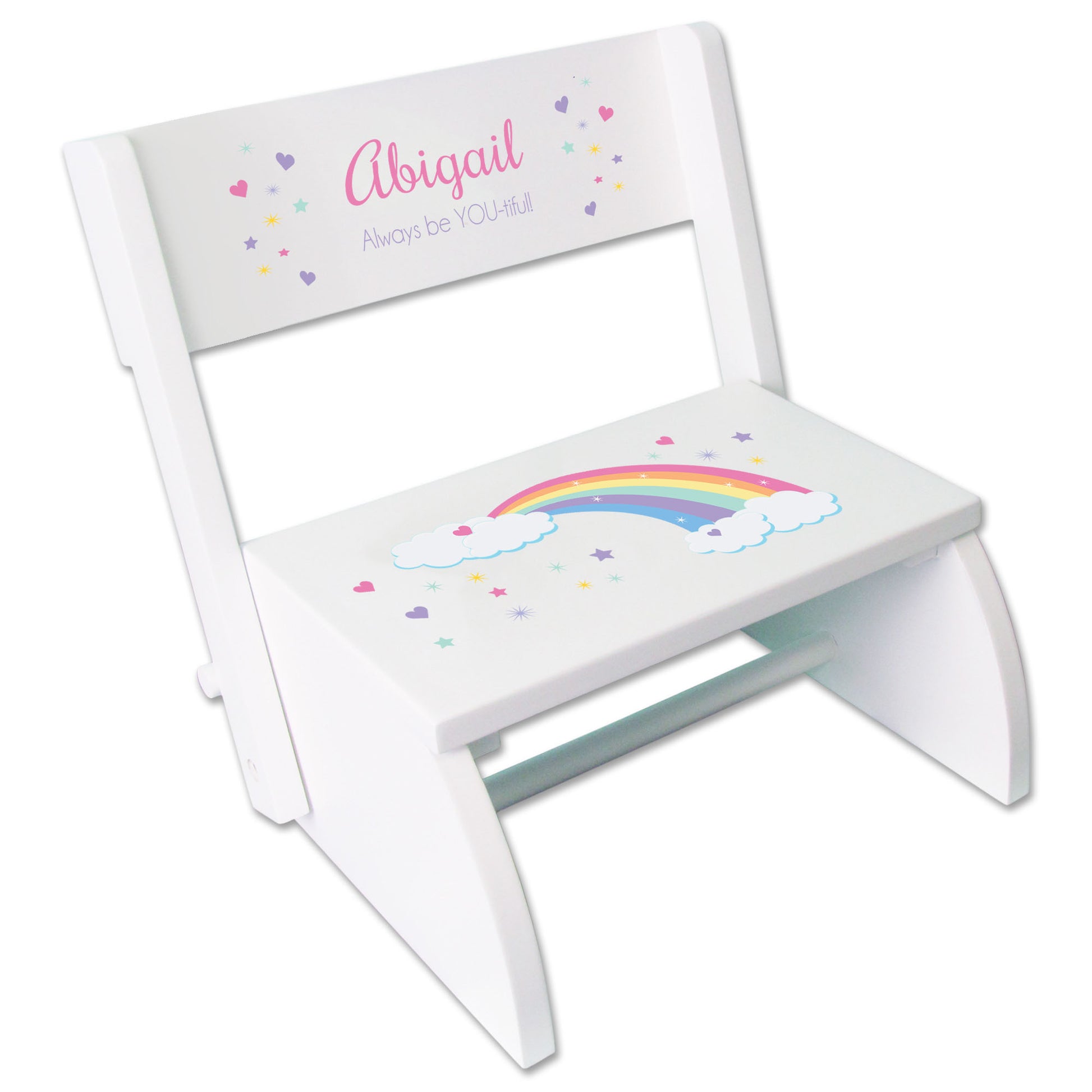 Personalized White Stool Pastel Rainbow Design