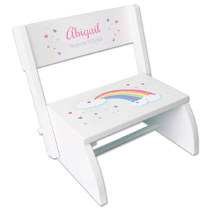 Personalized White Stool Pastel Rainbow Design