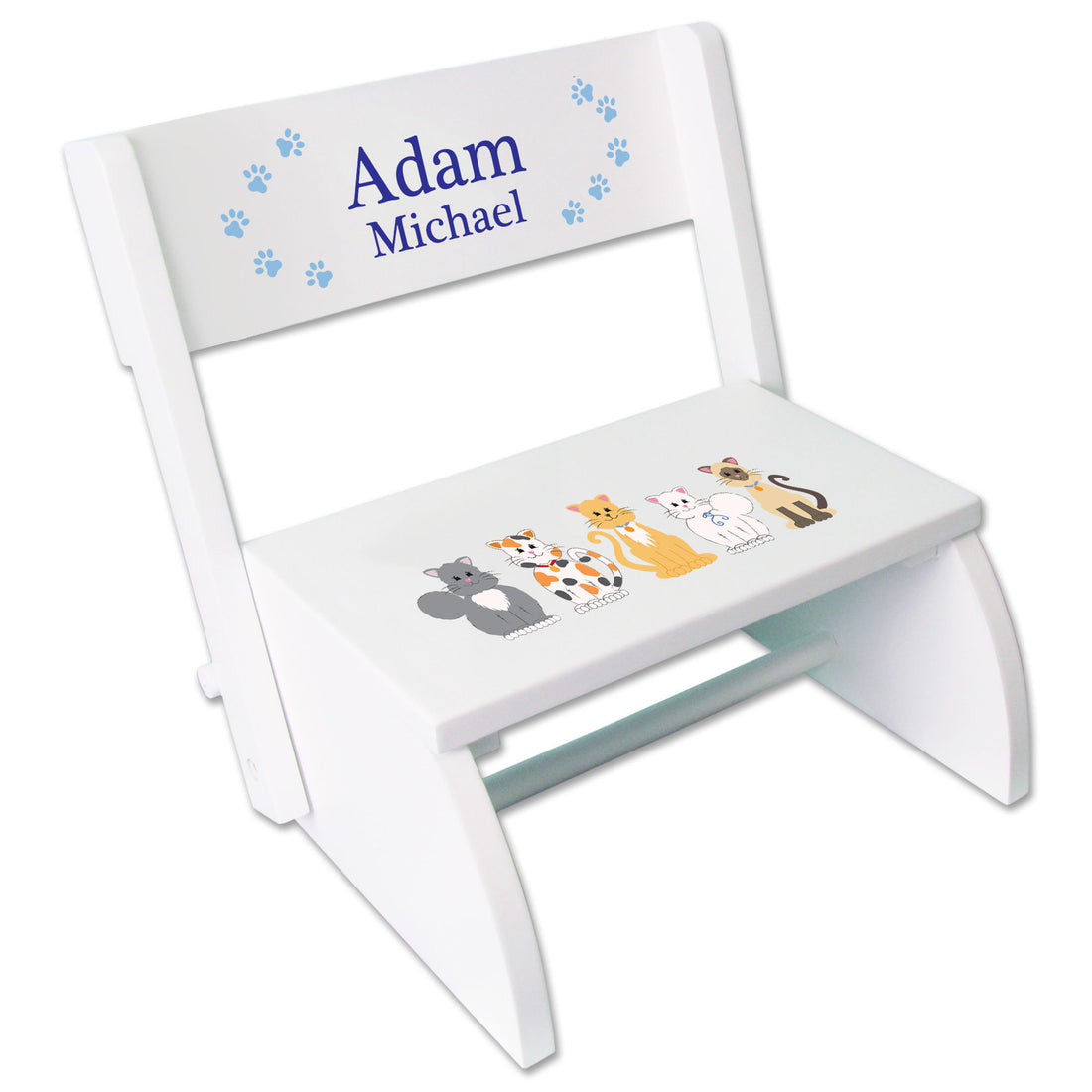 Personalized Blue Cats White Folding Stool