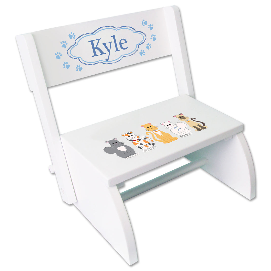 Personalized Blue Cats White Folding Stool