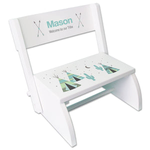 Personalized White Stool Moon And Stars Design