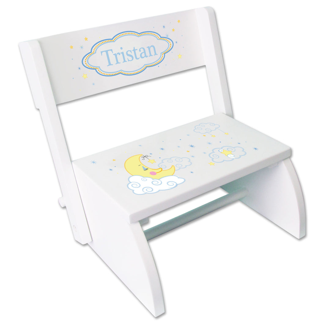 Personalized White Stool Moon And Stars Design