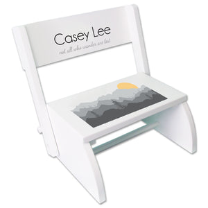 Personalized White Stool Misty Mountain Design