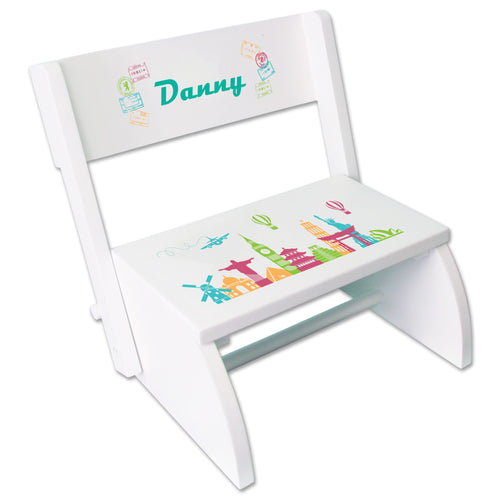 Personalized World Travel Pink WhiteStool 