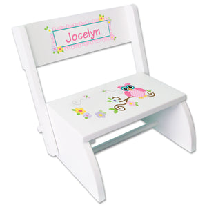 Personalized Pink Owl Childrens Stool